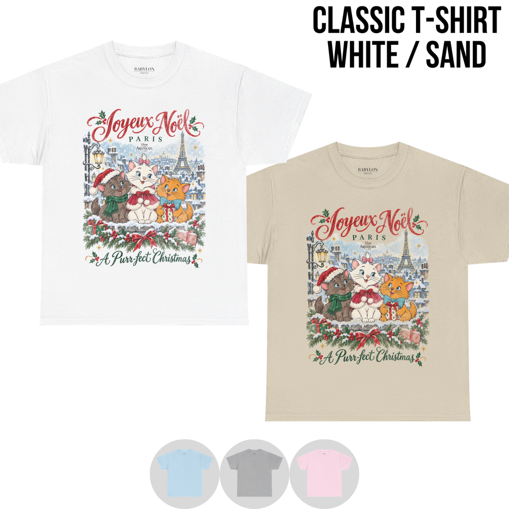 Aristocats Christmas Shirt – Joyeux Noël Paris Marie Berlioz Toulouse Graphic Shirt, Disney Aristocats Holiday Fan Gift, Disney Christmas Cat Shirt, Disney Holiday Merch