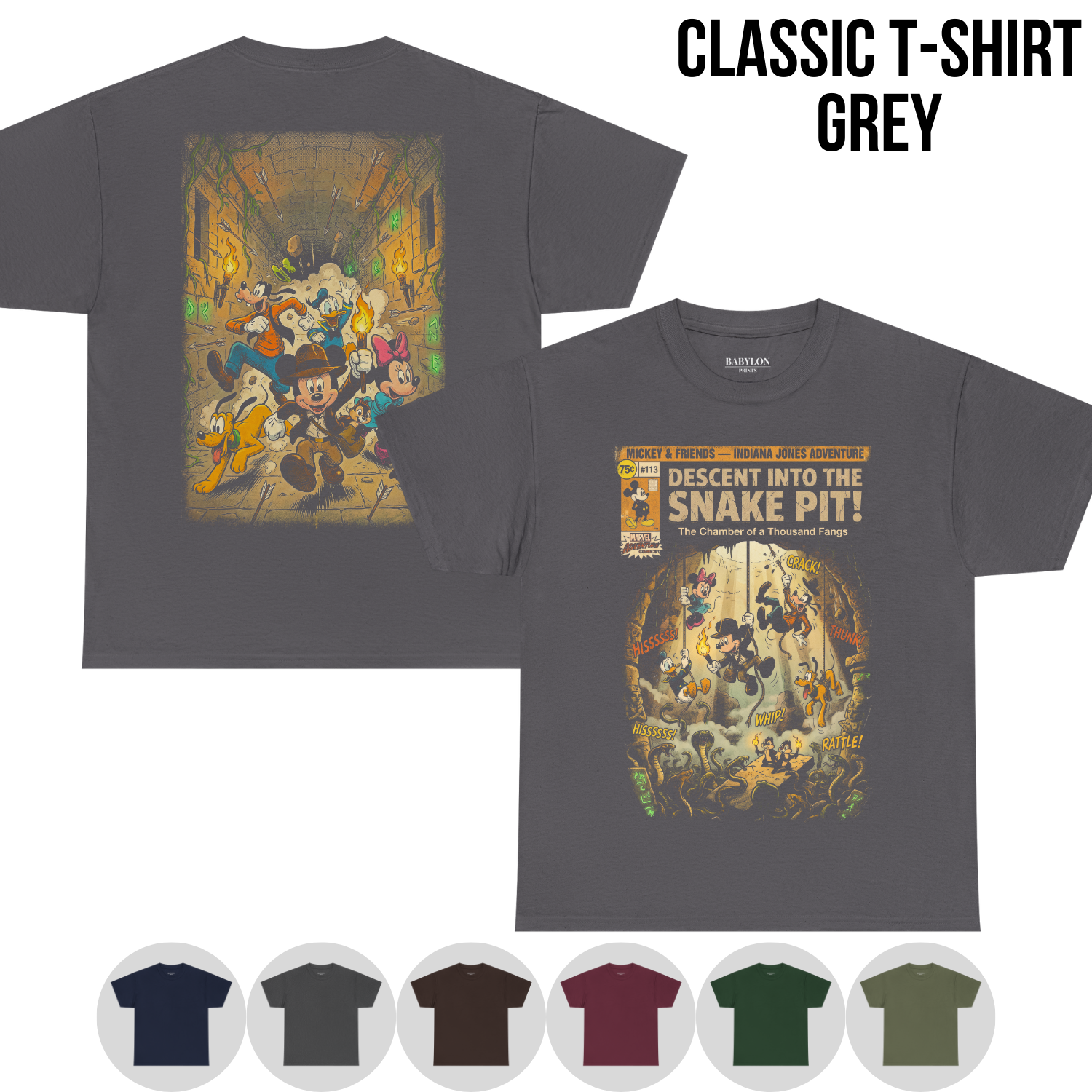 Mickey & Friends Indiana Jones Adventure Shirt: Vintage Front Back Print Graphic