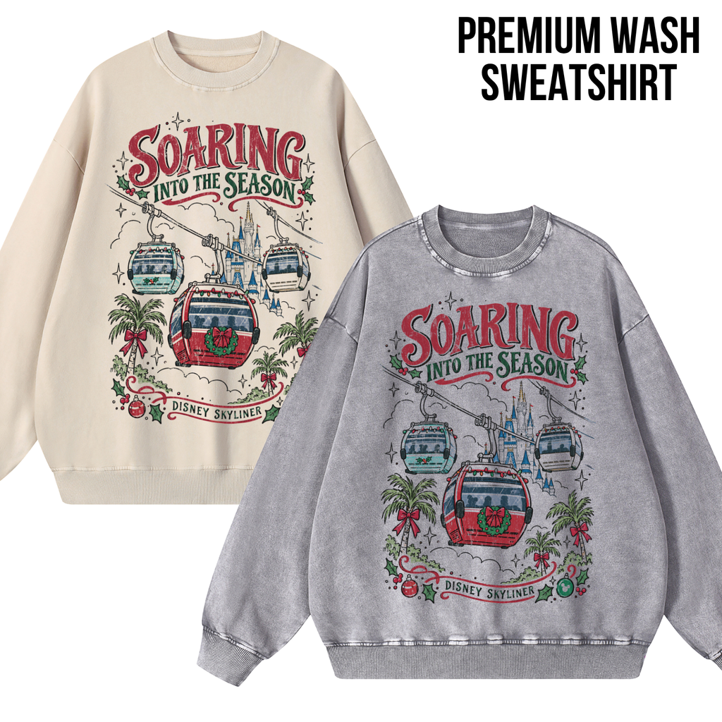 Disney Skyliner Christmas Shirt – Soaring Into the Season Gondola Holiday Graphic Shirt, Disney World Holiday Fan Gift, Disney Christmas Skyliner Shirt, Disney Holiday Merch