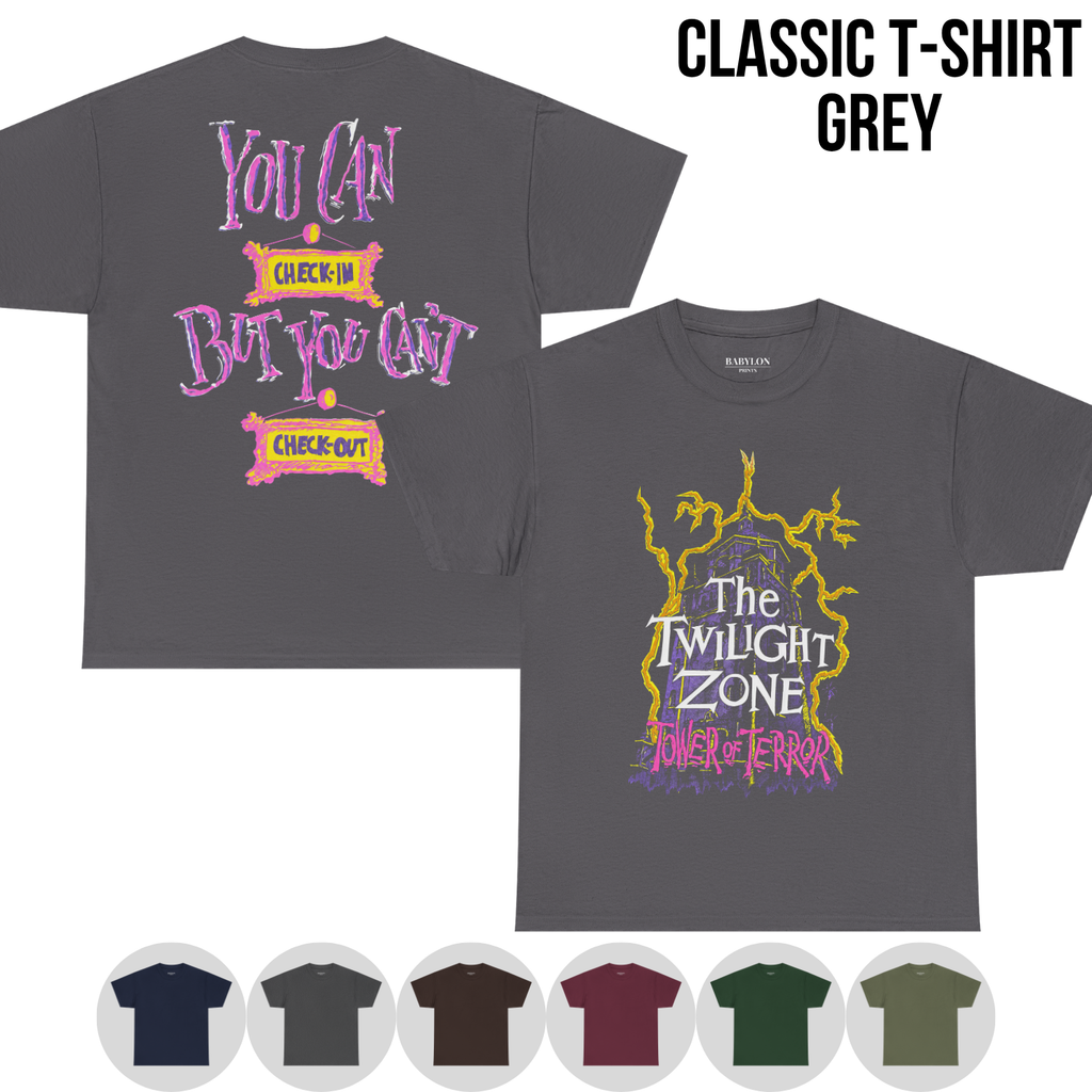 Tower of Terror Shirt – Twilight Zone Tower of Terror You Can Check In But You Can't Check Out Double Sided Tee, Disney World Ride Fan Gift, Hollywood Studios Shirt