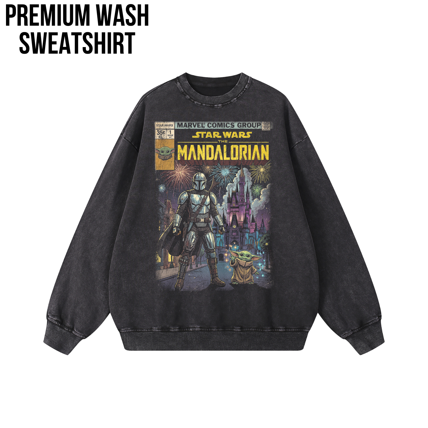 The Mandalorian and Grogu Disney World Castle Shirt - Star Wars Comic Style Tee