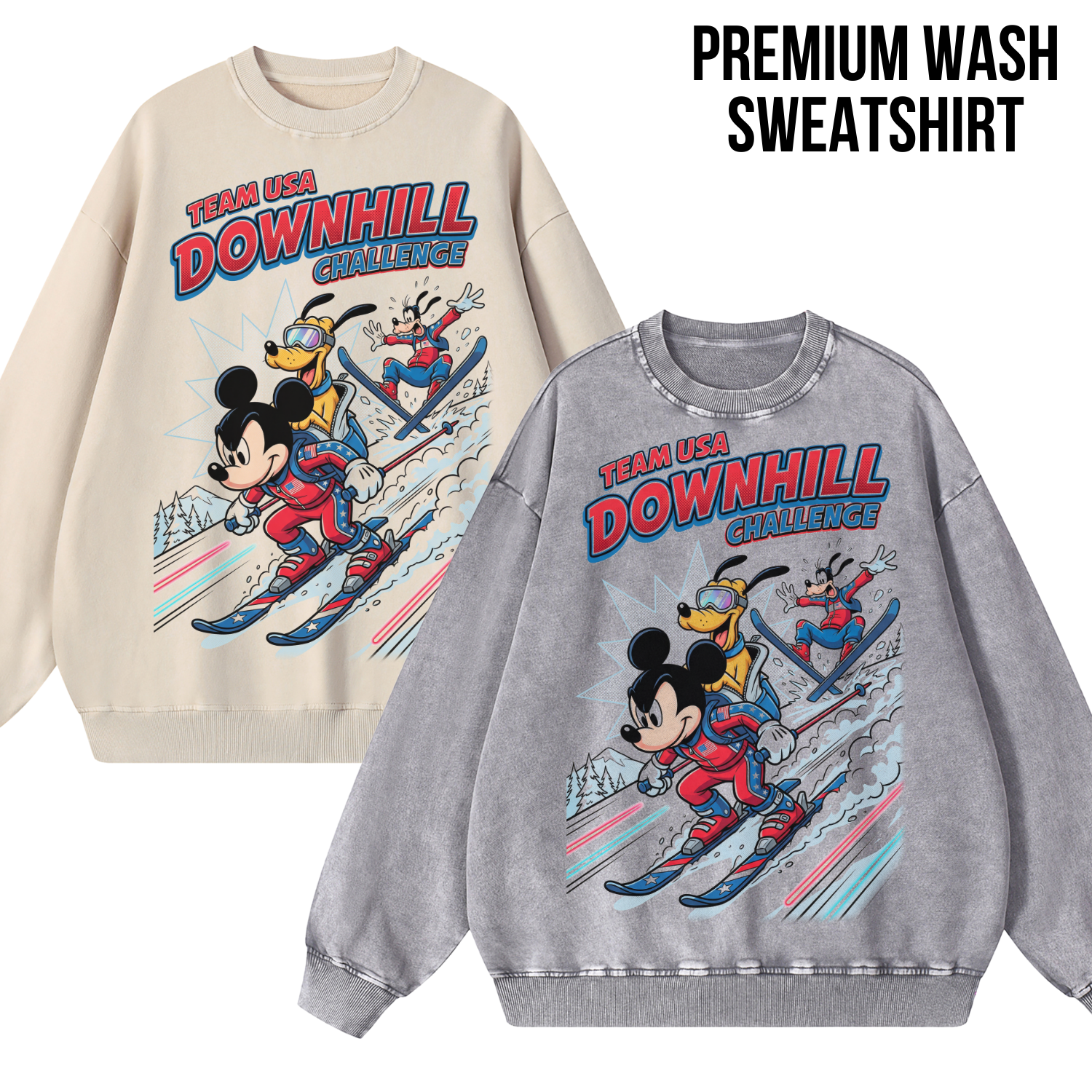 Mickey & Friends Team USA Downhill Skiing Shirt: Vintage Disney Winter Sports Tee