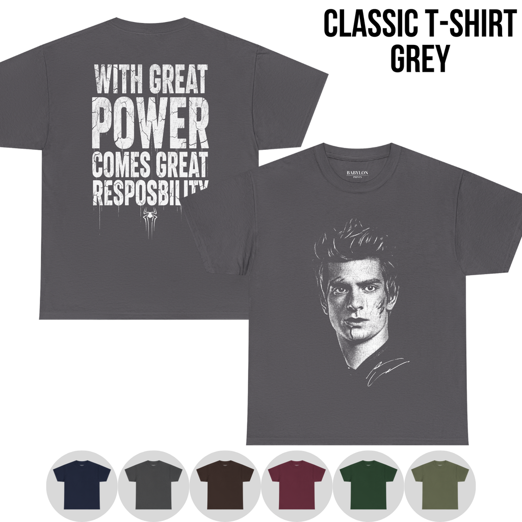 Andrew Garfield Spider-Man Shirt | With Great Power Comes Great Responsibility Tee