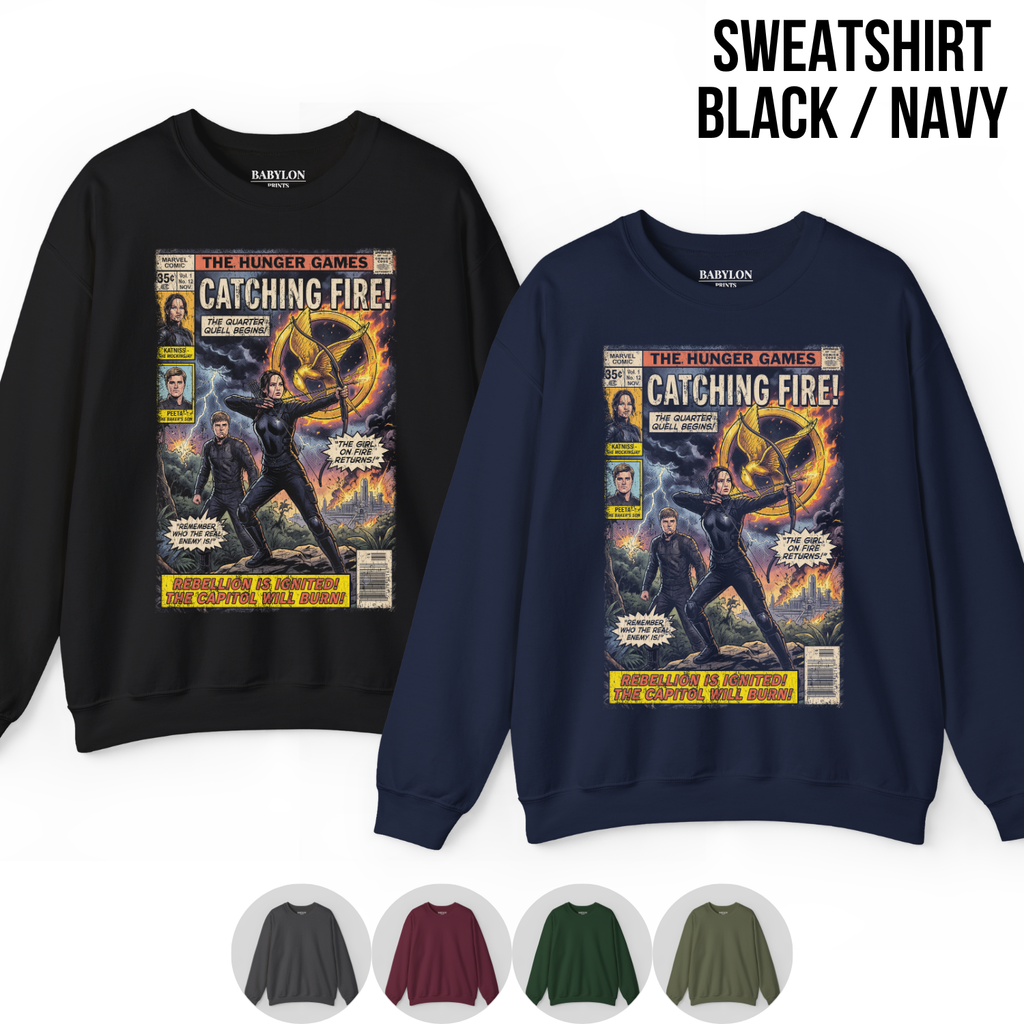 Hunger Games Catching Fire Shirt – Vintage Comic Cover Graphic Tee, Katniss Everdeen Fan Gift, Catching Fire Movie Shirt