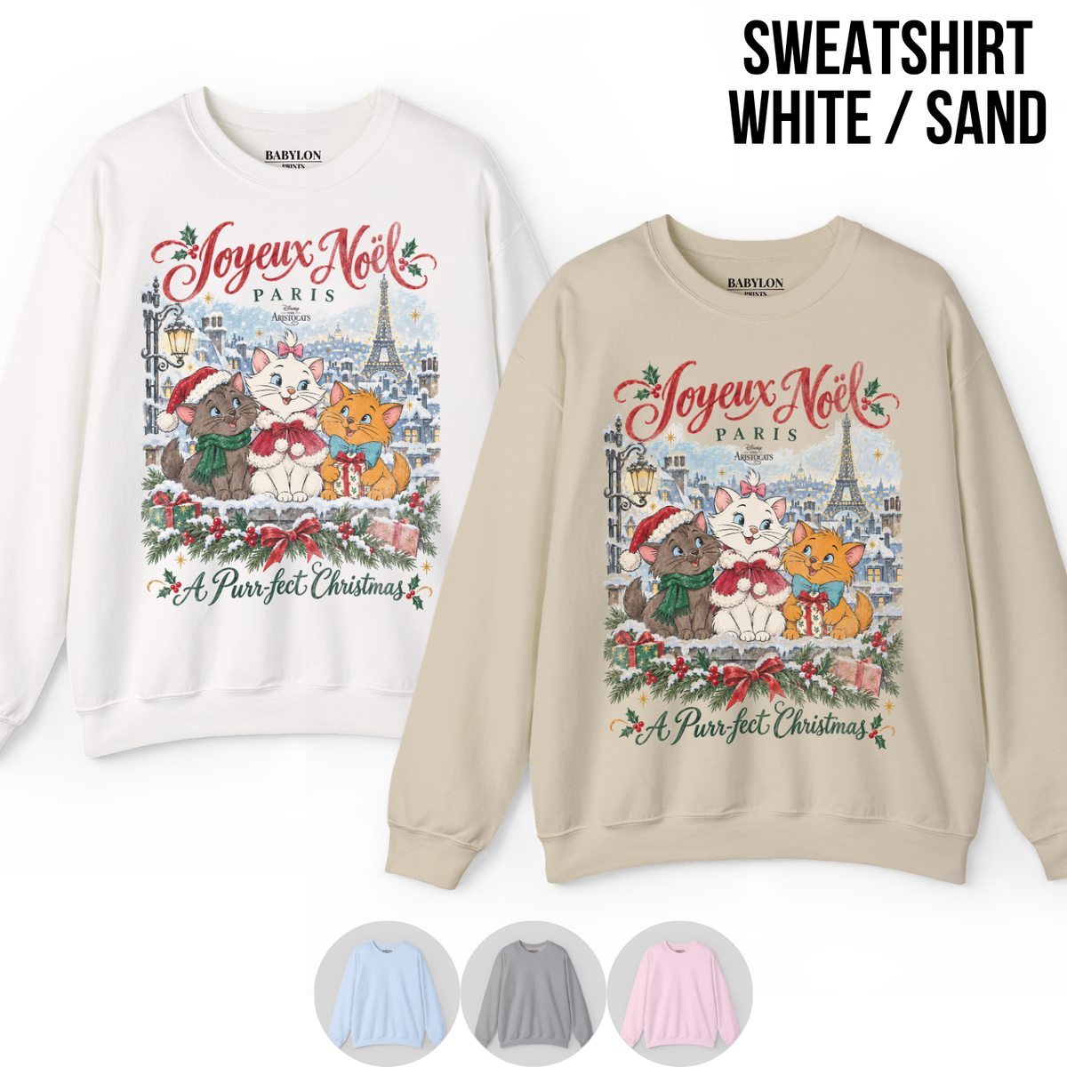 Aristocats Christmas Shirt – Joyeux Noël Paris Marie Berlioz Toulouse Graphic Shirt, Disney Aristocats Holiday Fan Gift, Disney Christmas Cat Shirt, Disney Holiday Merch