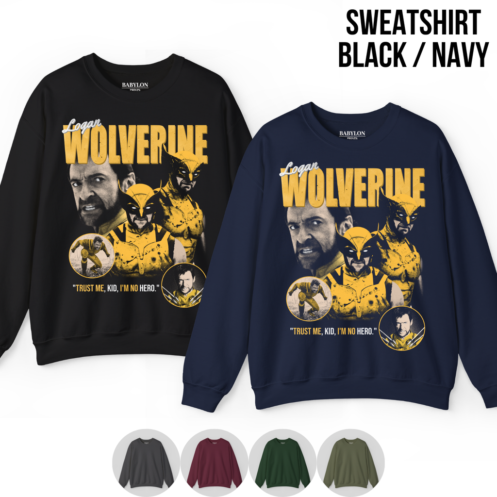 Wolverine Shirt – Logan Wolverine Trust Me Kid I'm No Hero Collage Tee, Hugh Jackman Wolverine Fan Gift, X-Men Wolverine Graphic Shirt, Marvel Mutant Tee