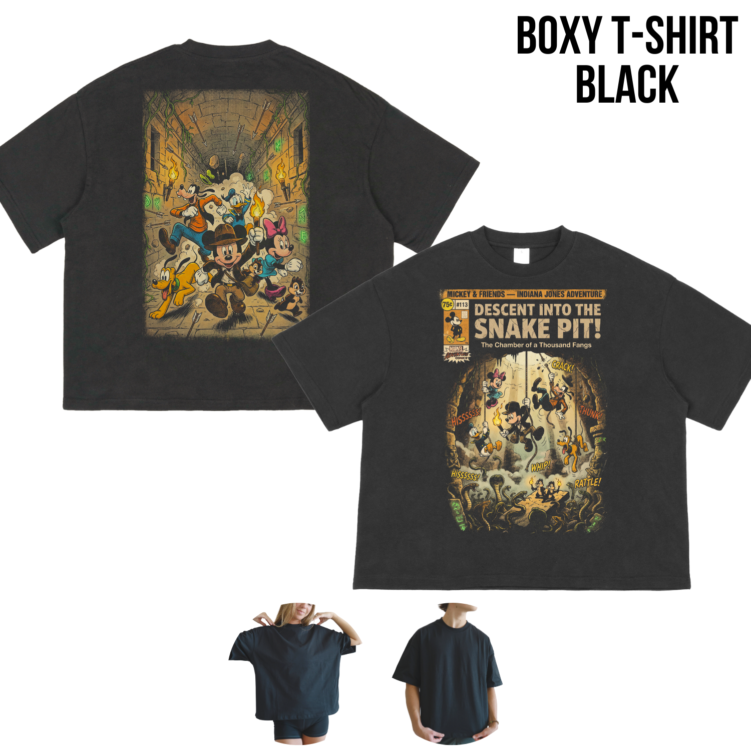 Mickey & Friends Indiana Jones Adventure Shirt: Vintage Front Back Print Graphic