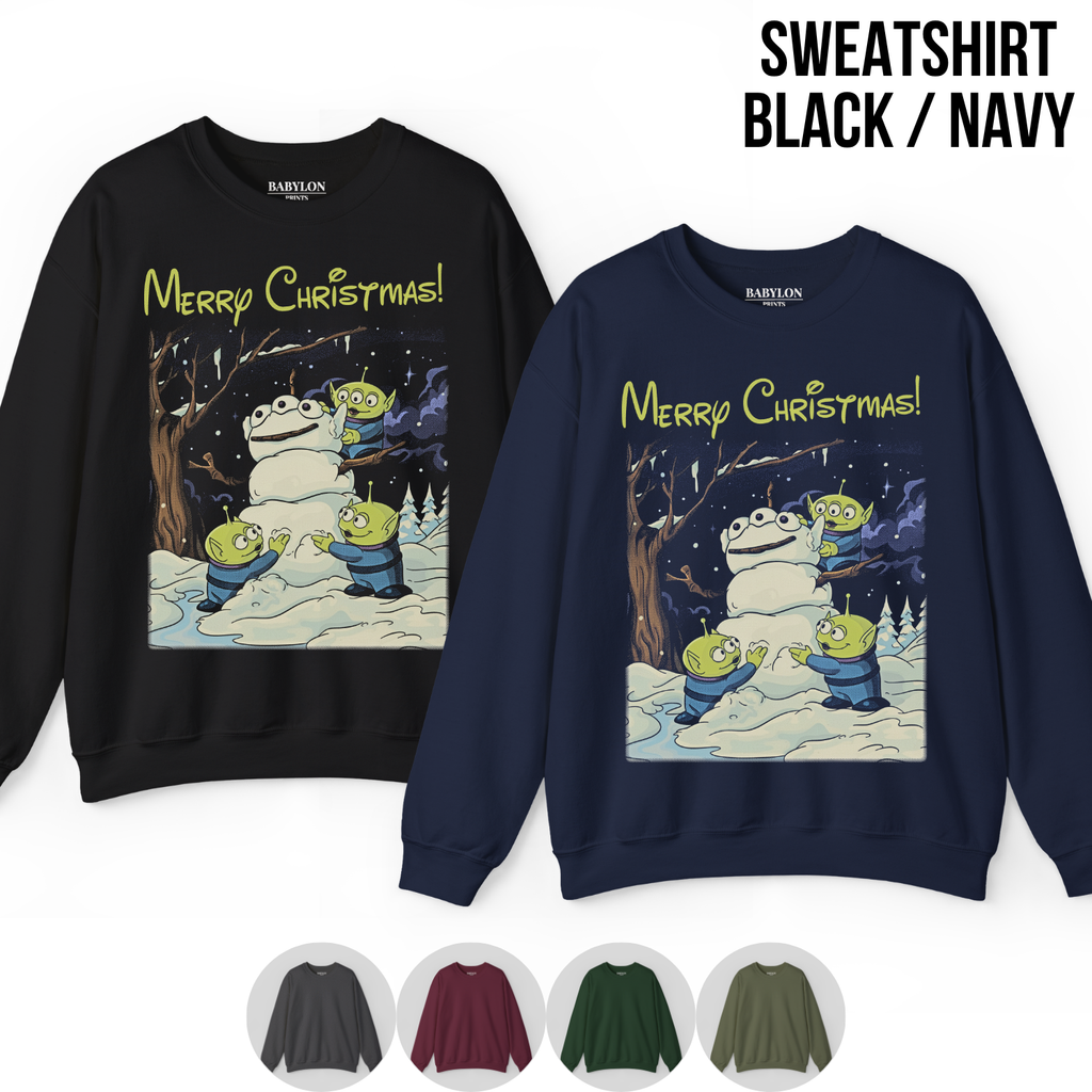 Toy Story Aliens Christmas Shirt – Pizza Planet Aliens Snowman Merry Christmas Graphic Shirt, Disney Pixar Holiday Fan Gift, Toy Story Christmas Shirt, Disney Pixar Holiday Merch