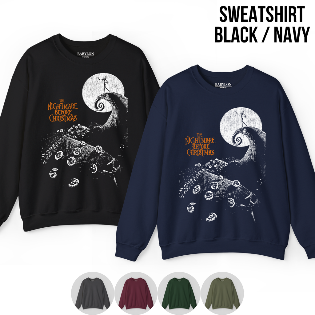 Nightmare Before Christmas Shirt – Tim Burton Nightmare Before Christmas Vintage Graphic Shirt, Jack Skellington Spiral Hill Moon Tee, Disney Halloween Fan Gift, Halloween Movie Merch